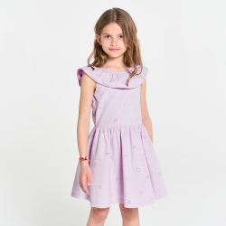 فستان قصير بنفسجي بتطريز إنجليزي للفتيات 